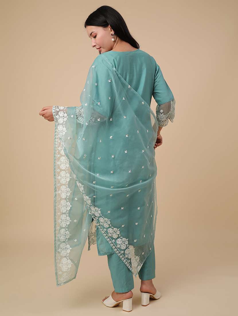 teal blend kurta dupatta  set - 22382142 -  Standard Image - 3