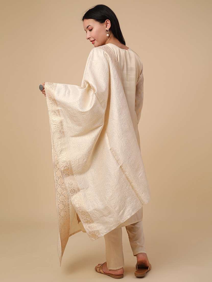beige jacquard kurta pant  set - 22382143 -  Standard Image - 3