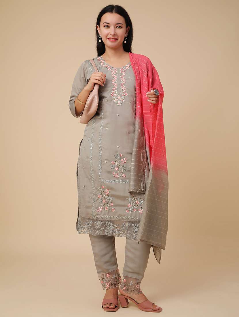 grey cotton kurta dupatta  set