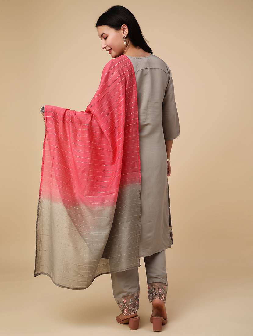 Grey Cotton Kurta Dupatta Set - 22382144 -  Standard Image - 3