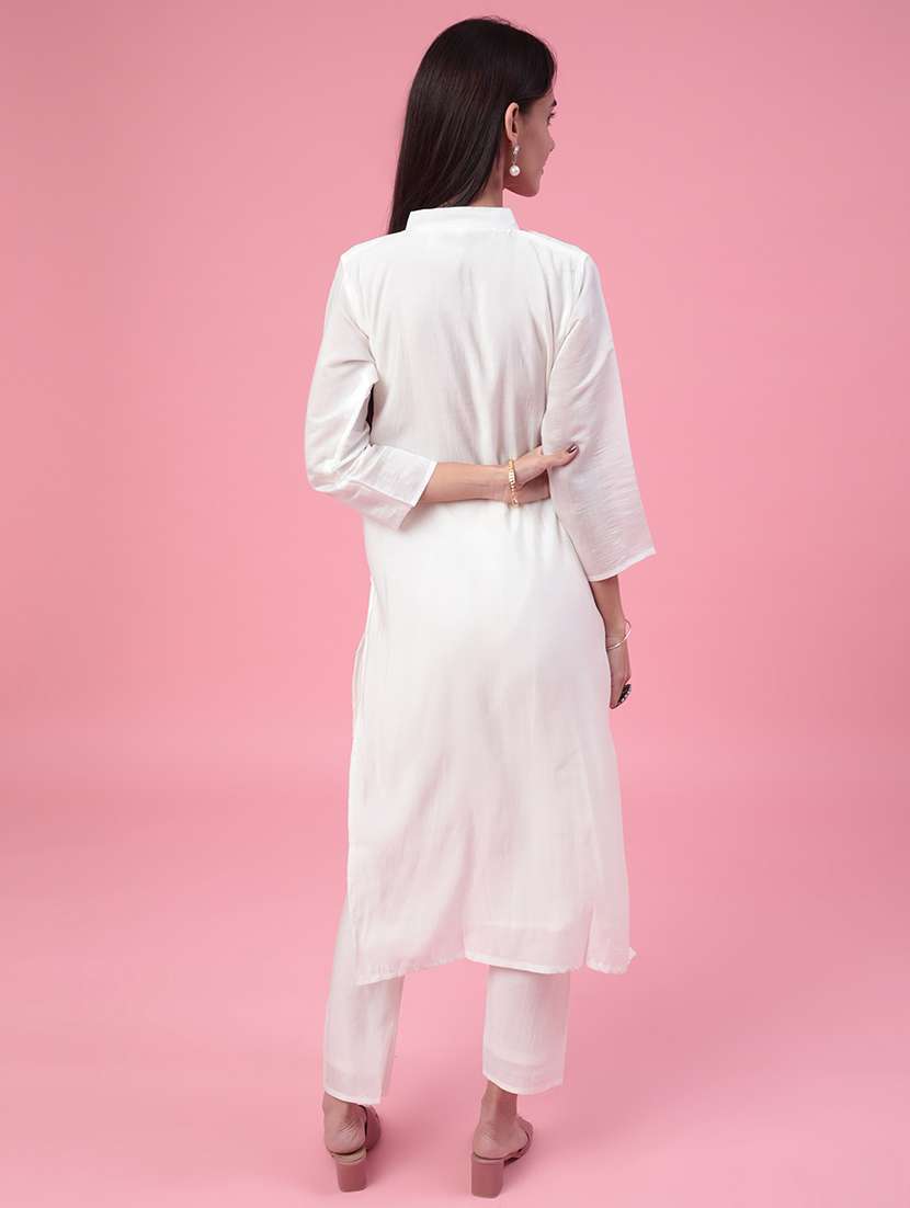 white cotton kurta pant  set - 22382146 -  Standard Image - 3