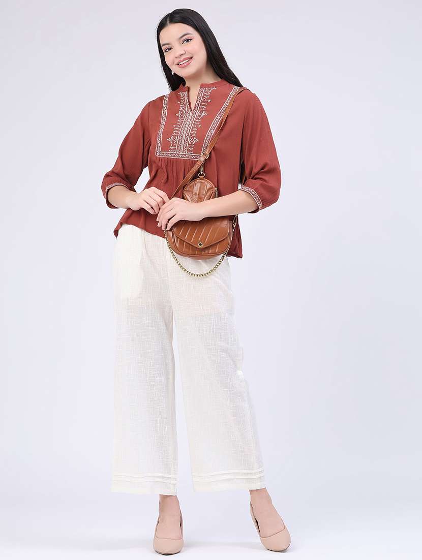 Women Embroidered Three Quarter Sleeves Regular Top - 22382181 -  Standard Image - 5
