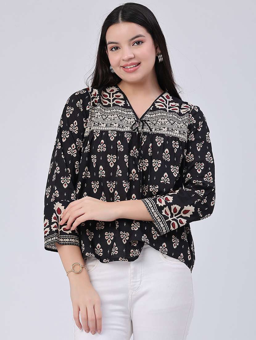 Women Printed Three Quarter Sleeves Regular Top - 22382188 -  Standard Image - 3