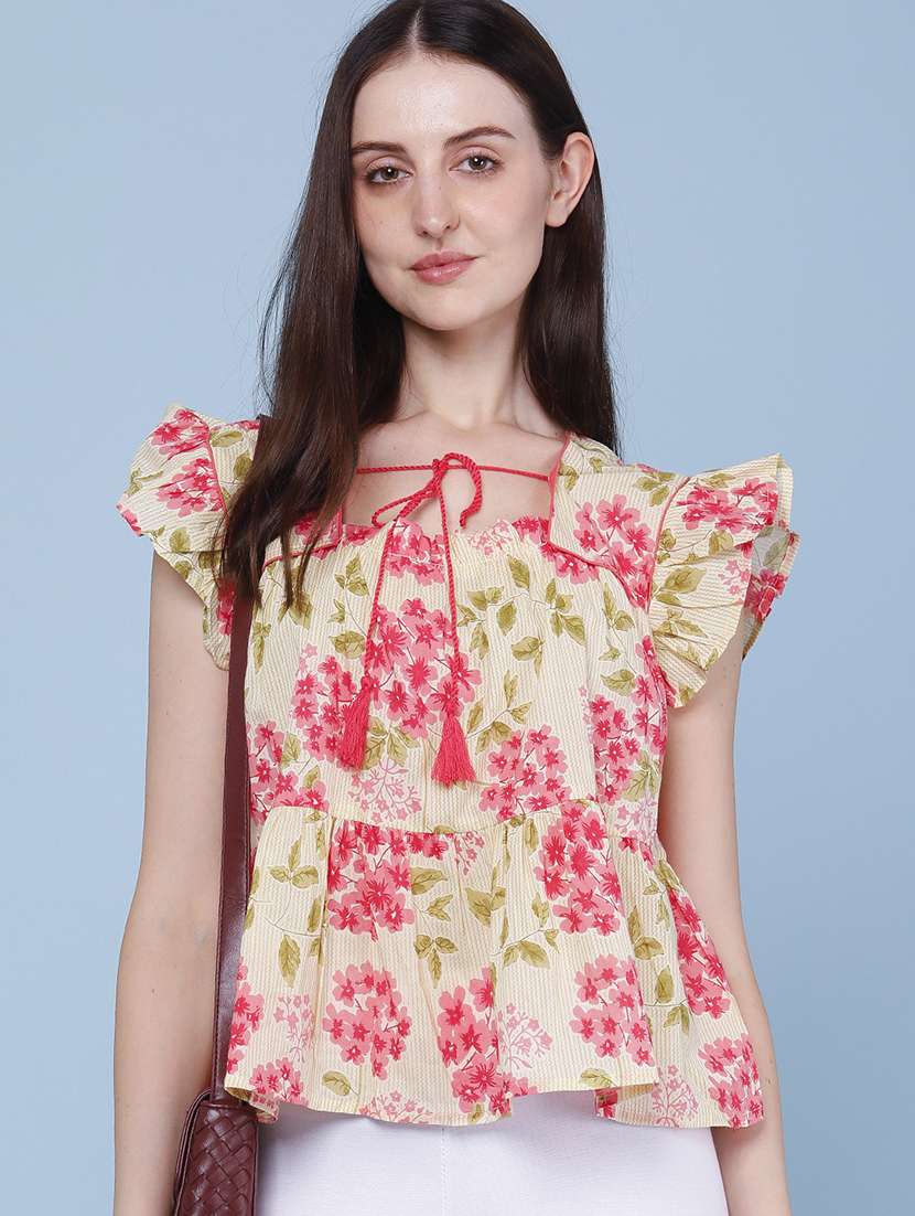 womne printed square neck flared top