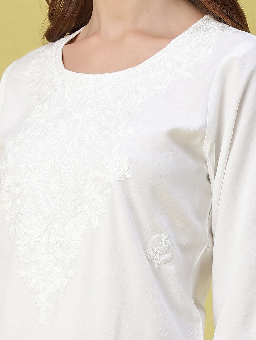women embroidered three quarter sleeves straight kurta - 22382196 -  Standard Image - 5