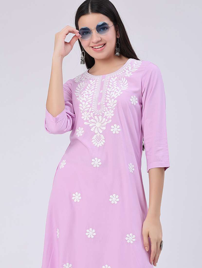 women embroidered three quarter sleeves straight kurta - 22382199 -  Standard Image - 5