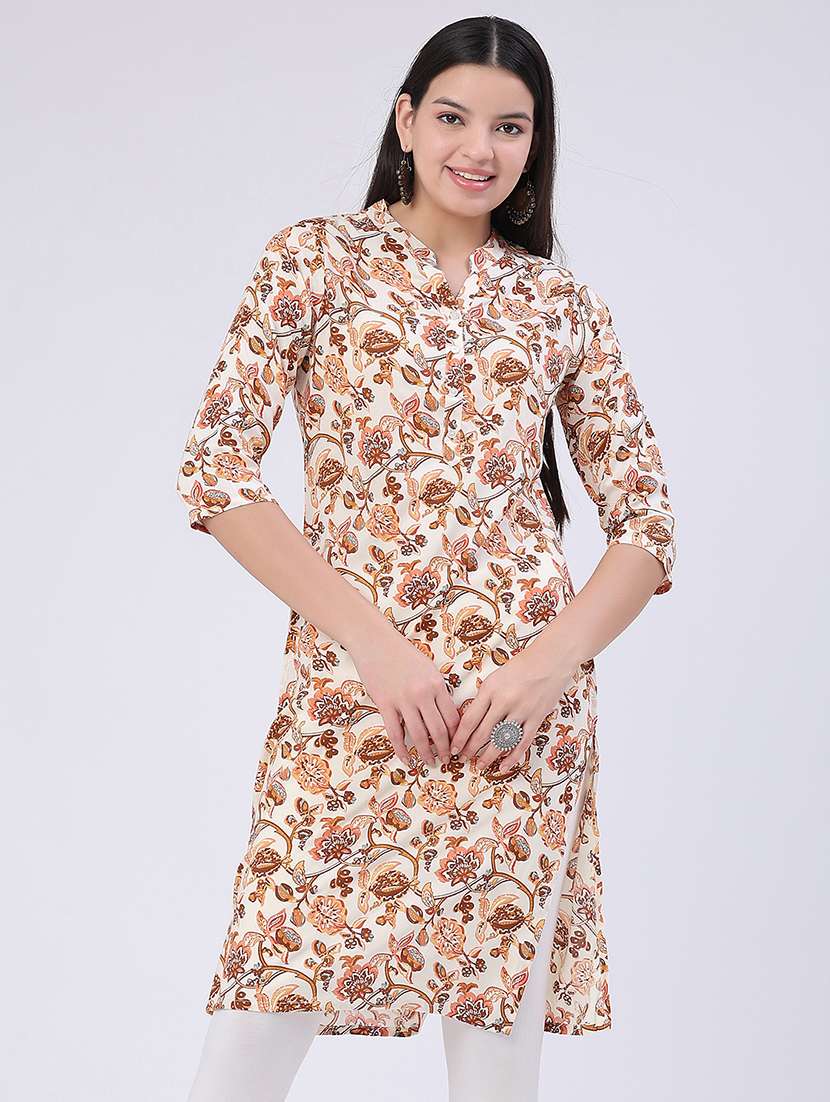 women printed three quarter sleeves straight kurta