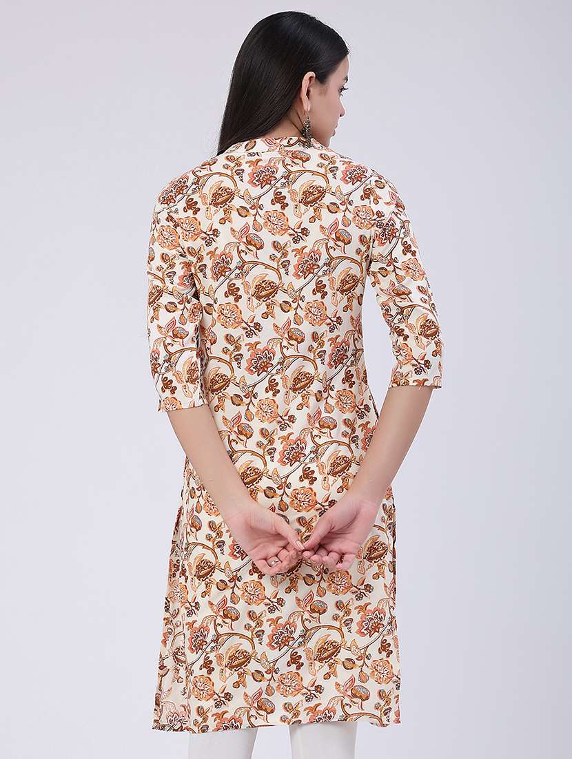 women printed three quarter sleeves straight kurta - 22382204 -  Standard Image - 3