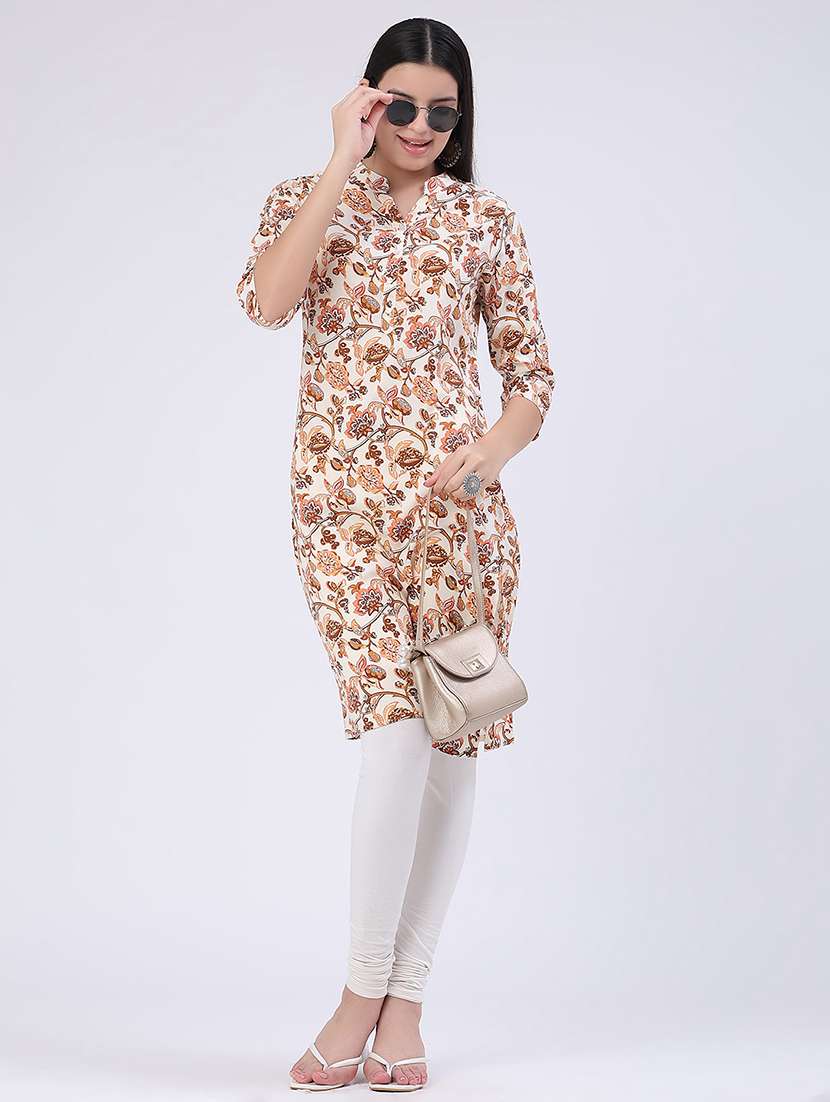 women printed three quarter sleeves straight kurta - 22382204 -  Standard Image - 5