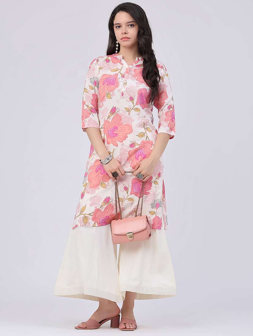 women printed three quarter sleeves straight kurta