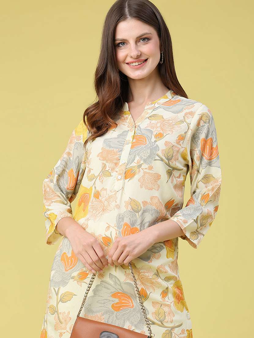 women printed three quarter sleeves straight kurta
