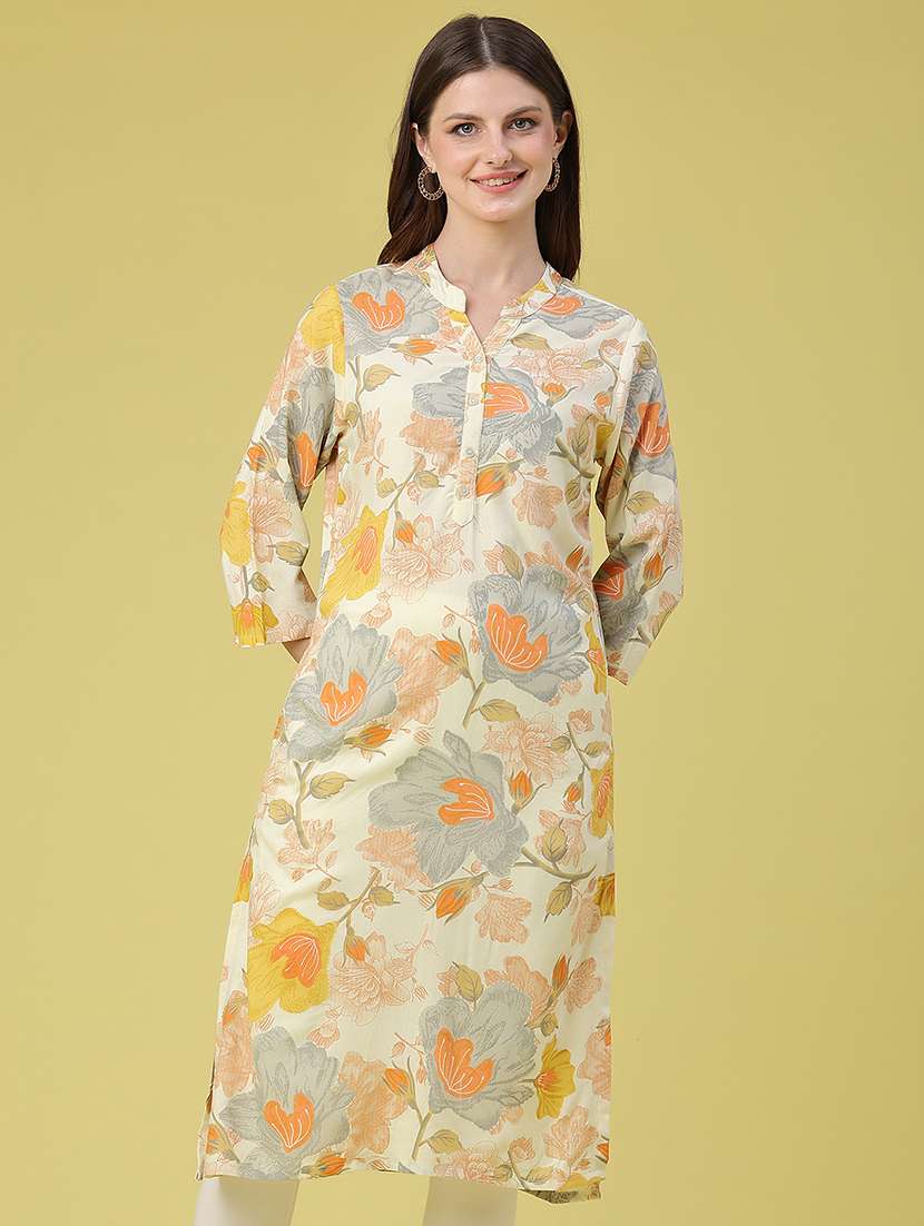 women printed three quarter sleeves straight kurta - 22382209 -  Standard Image - 3
