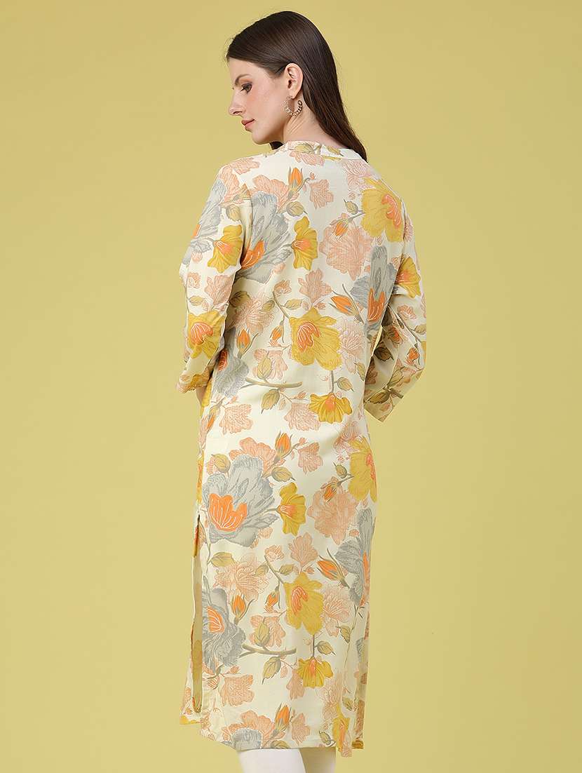 women printed three quarter sleeves straight kurta - 22382209 -  Standard Image - 5