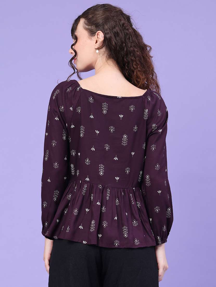 printed v neck long sleeve peplum top - 22382269 -  Standard Image - 3