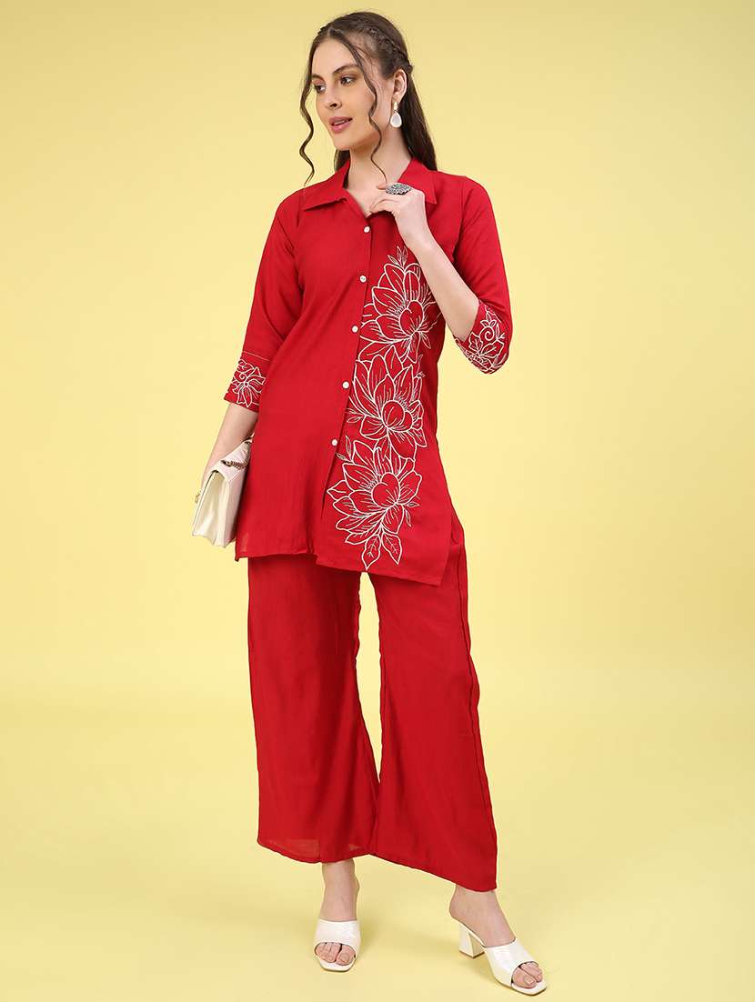 red cotton coord set