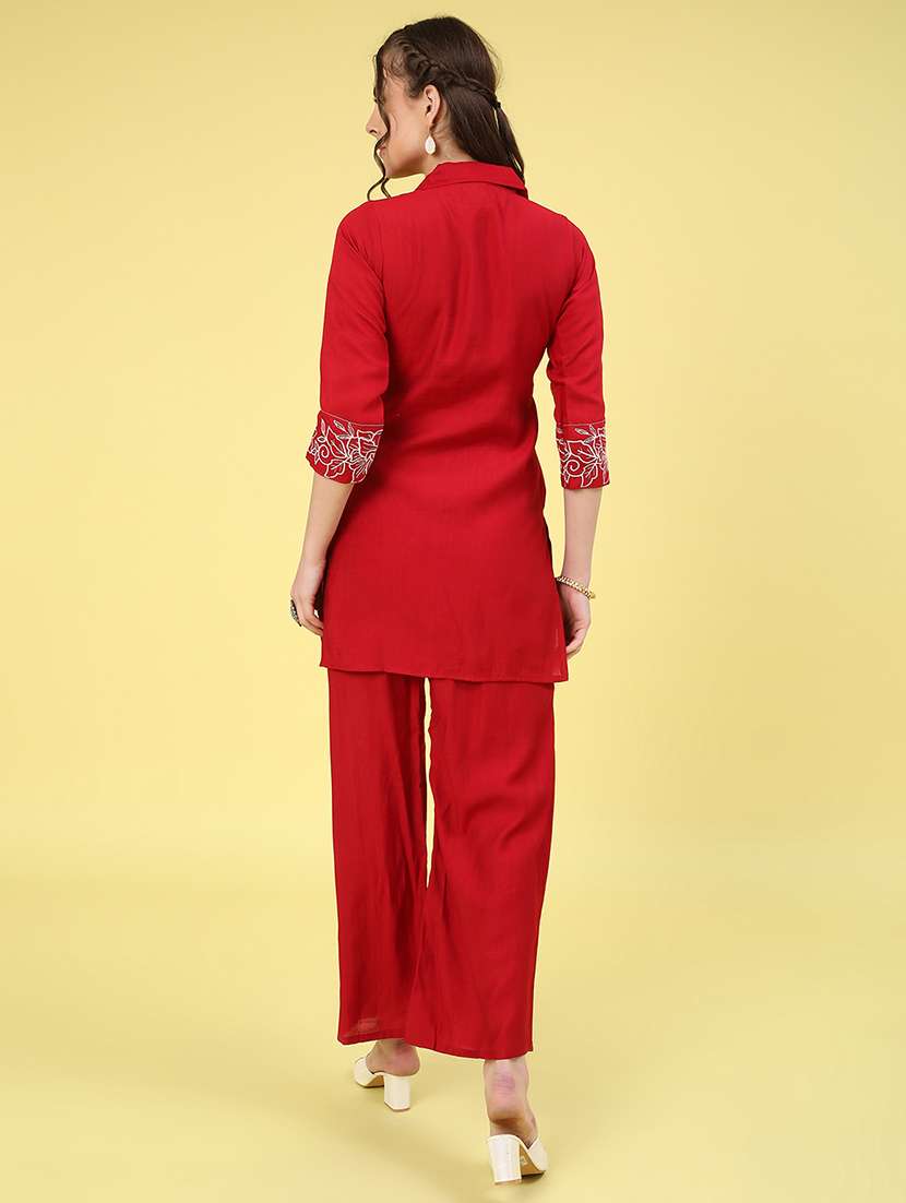 red cotton coord set - 22382303 -  Standard Image - 3
