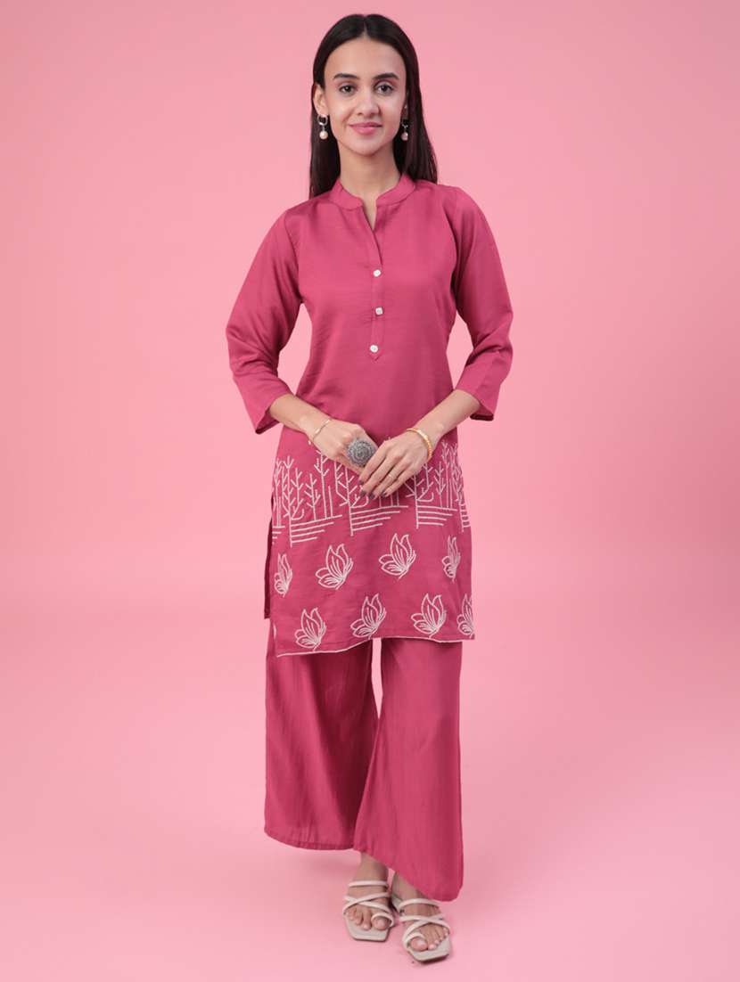 women solid with work three quarter sleeve ethnic co-ord set