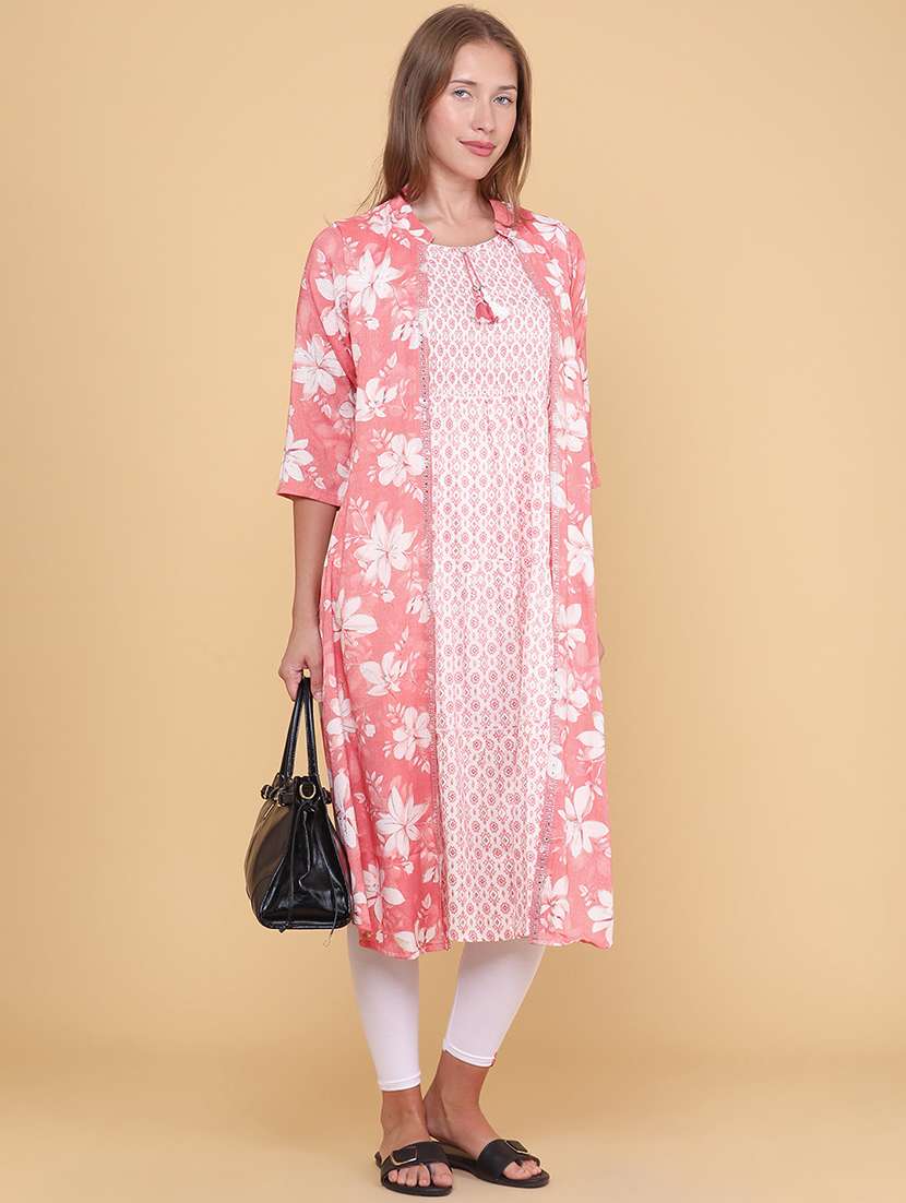 women printed three quarter sleeves layered kurta