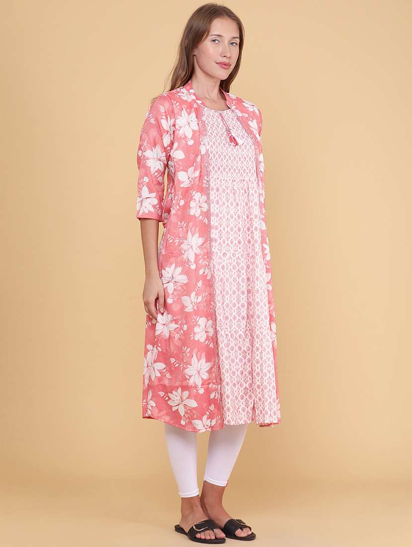 women printed three quarter sleeves layered kurta - 22382411 -  Standard Image - 3