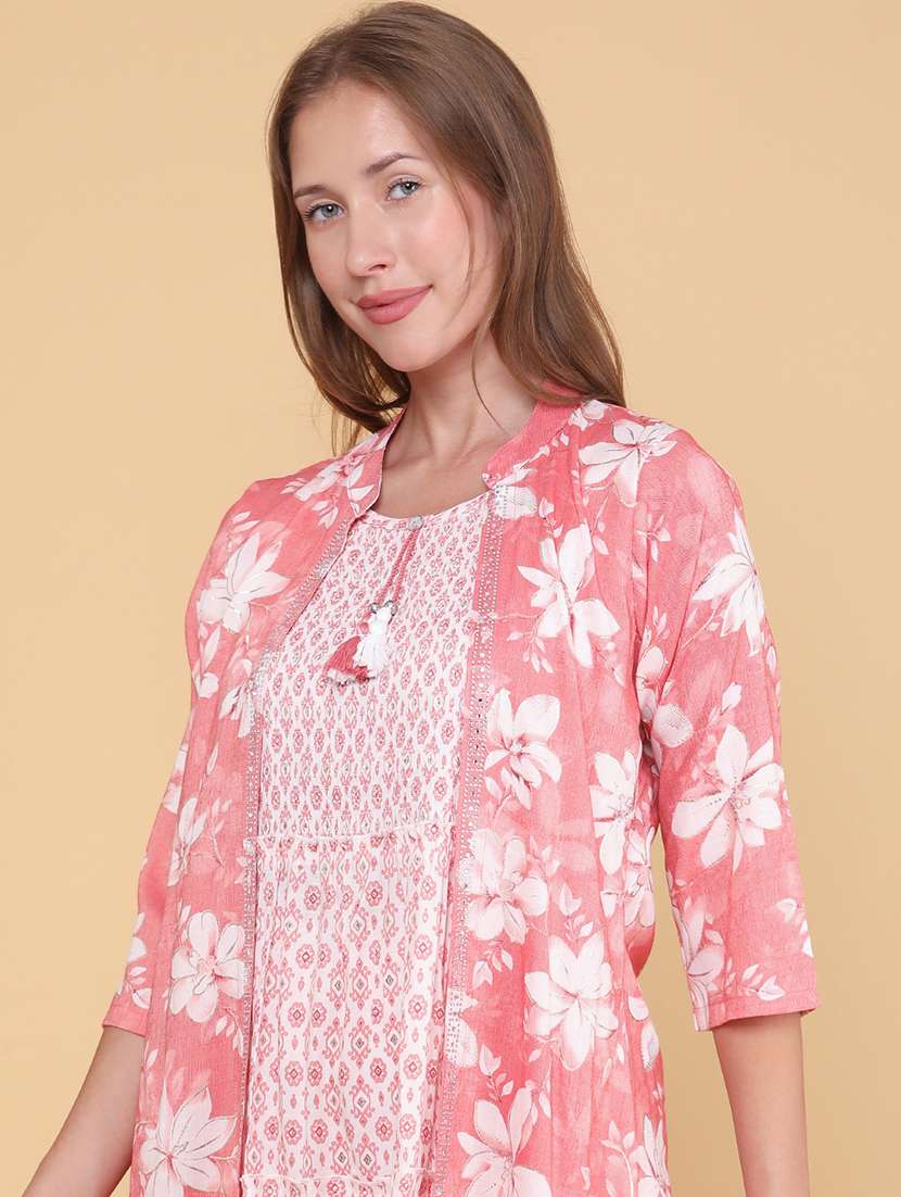 women printed three quarter sleeves layered kurta - 22382411 -  Standard Image - 5