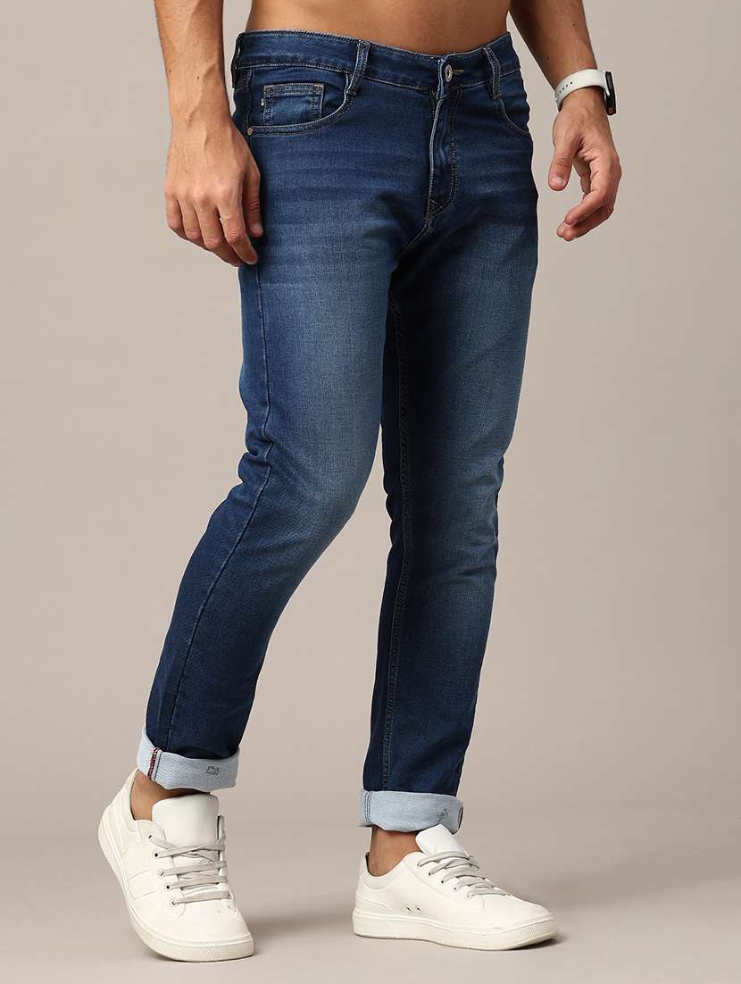 men washed mid rise slim fit jeans