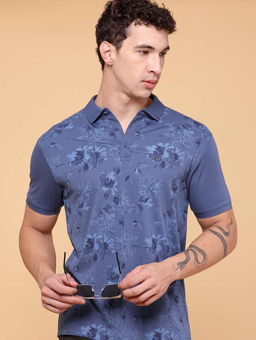 men printed short sleeve slim fit polo t-shirt