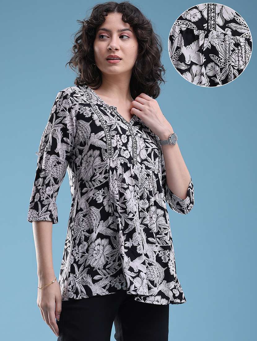 women printed notch neck a-line top - 22382494 -  Standard Image - 3