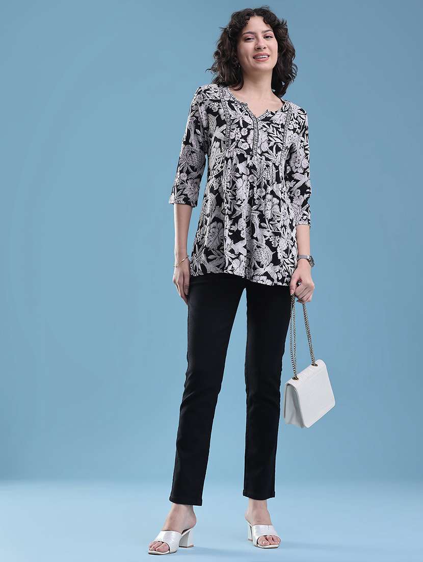 women printed notch neck a-line top - 22382494 -  Standard Image - 5
