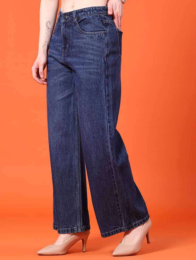 women plain mid rise wide leg jeans - 22382518 -  Standard Image - 3