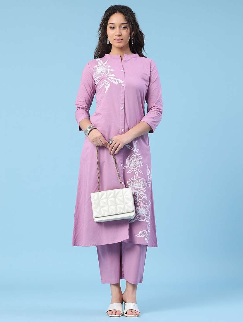 women printed three quarter sleeve ethnic co-ord set