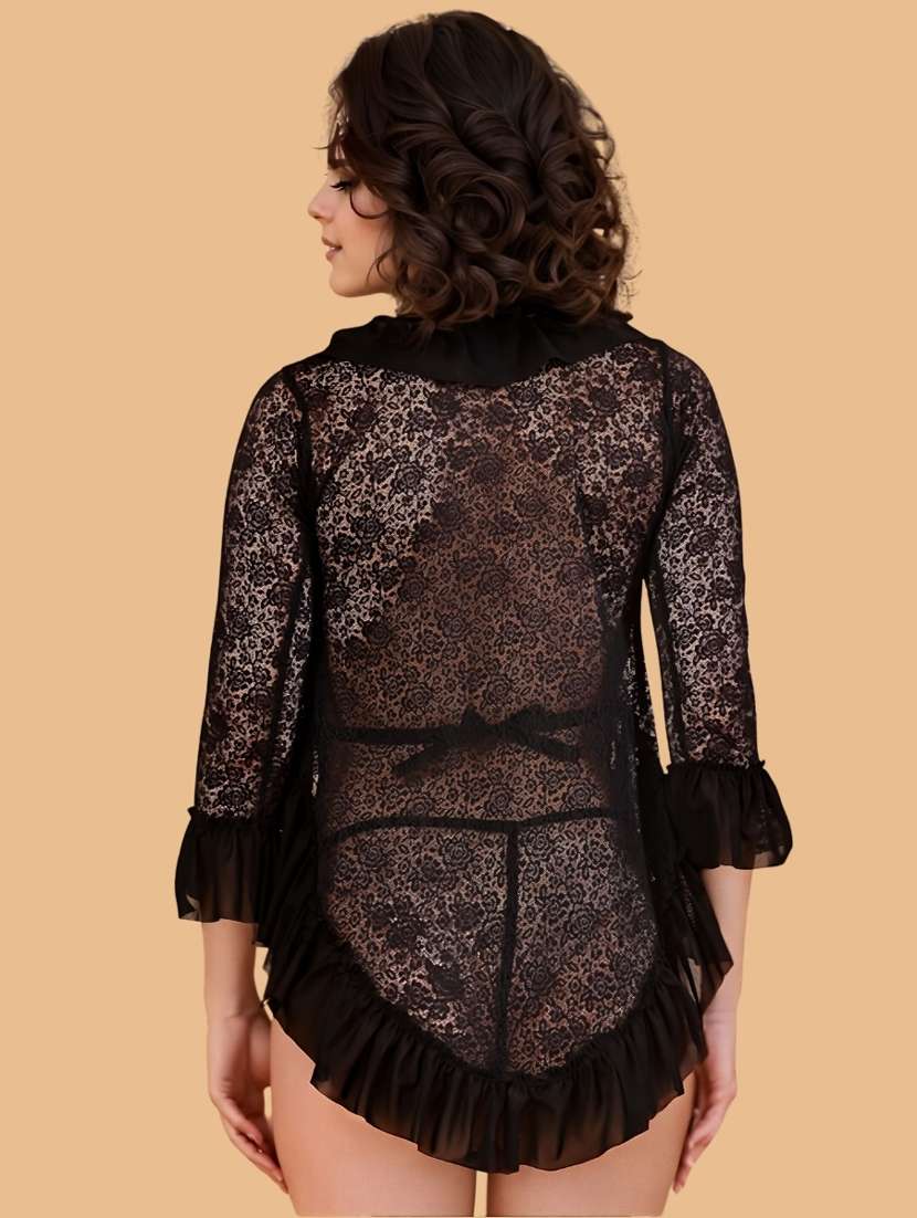 women self designed lace babydoll set - 22382682 -  Standard Image - 3