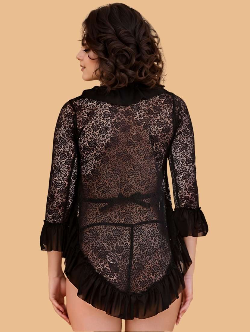 women self designed lace babydoll set - 22382682 -  Standard Image - 3