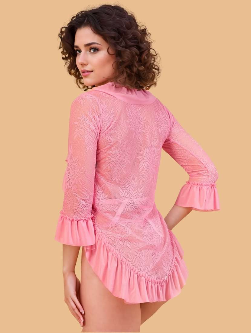 women self designed lace babydoll set - 22382683 -  Standard Image - 3