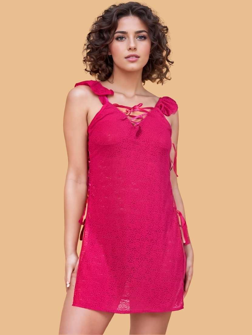 women self designed sleeveless lace babydoll