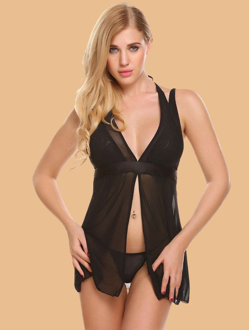 women self designed sleeveless lace babydoll