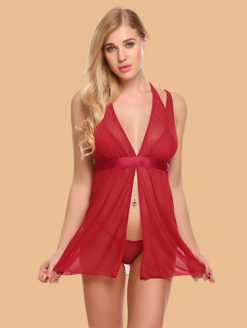 women self designed sleeveless lace babydoll