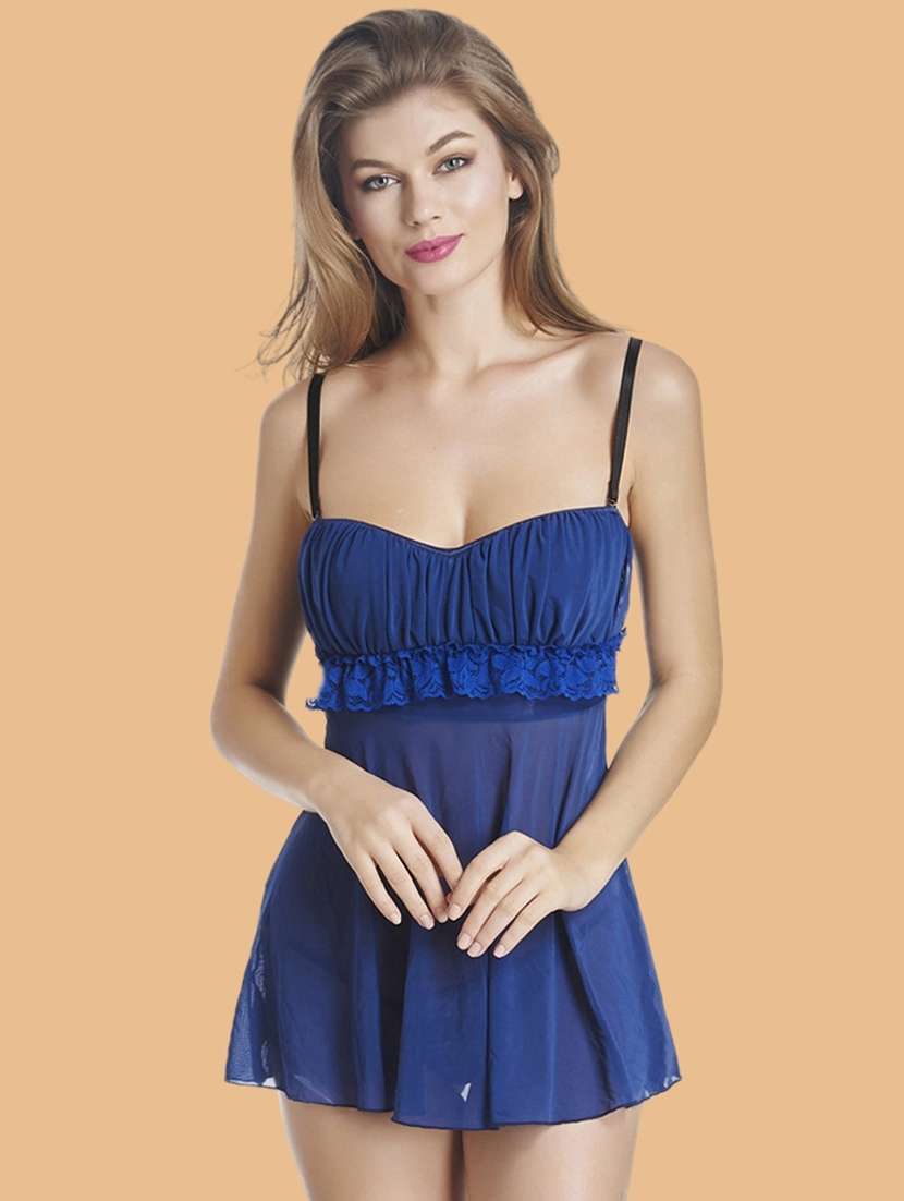 women self designed sleeveless lace babydoll