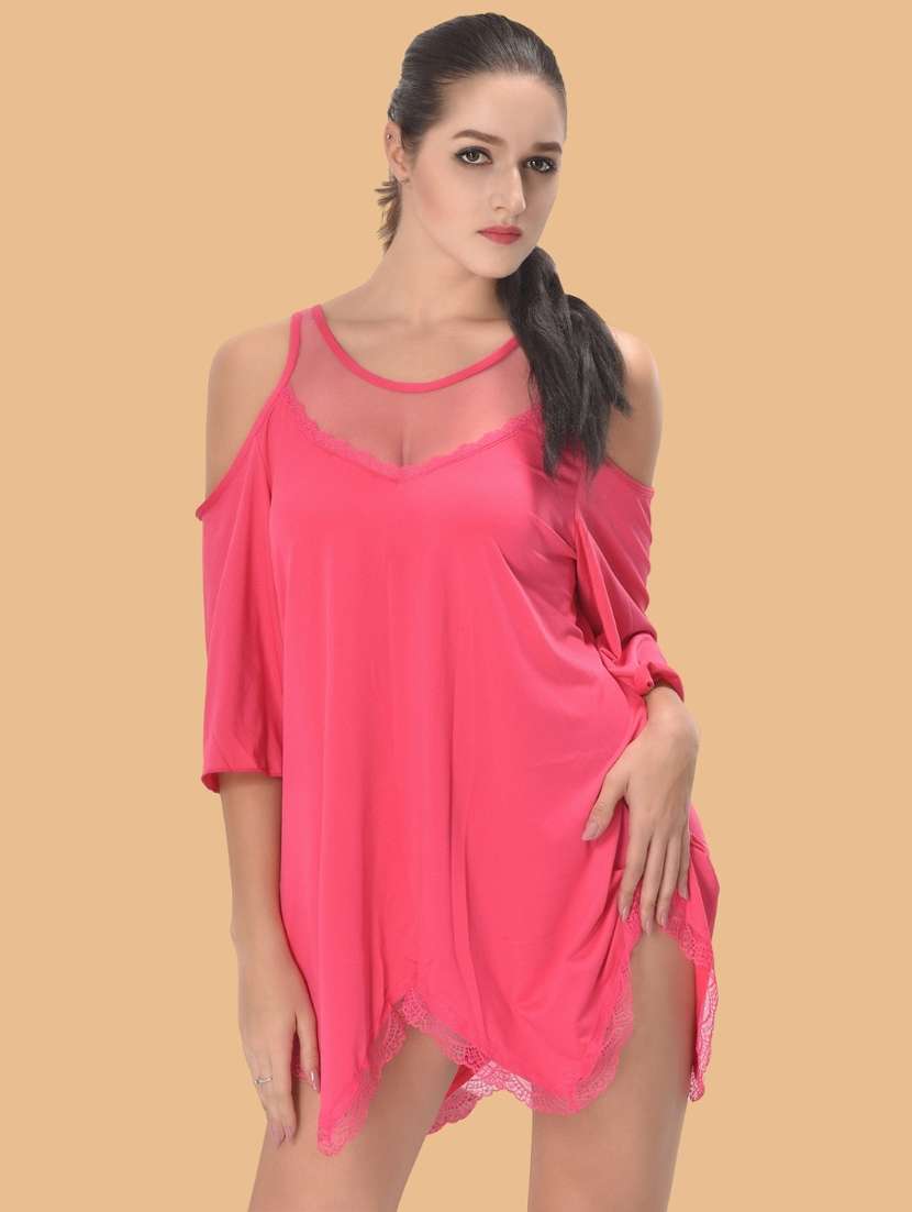 women self designed cold shoulder lace babydoll