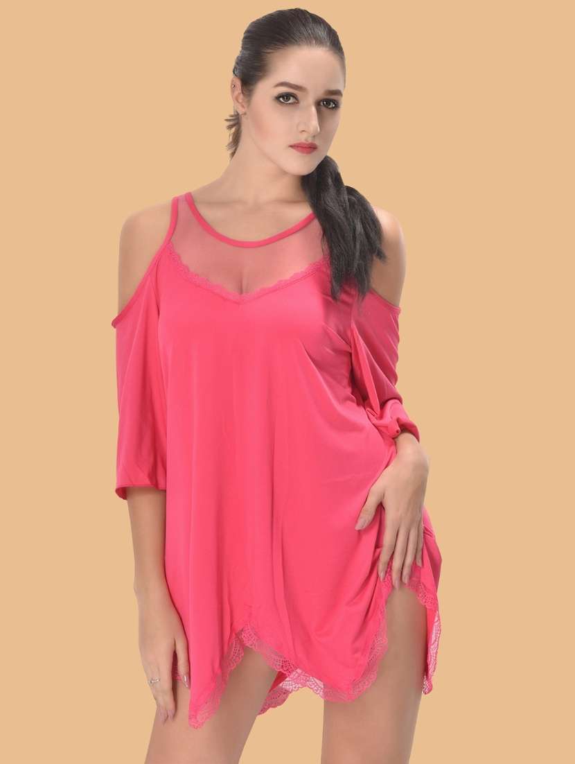 women self designed cold shoulder lace babydoll