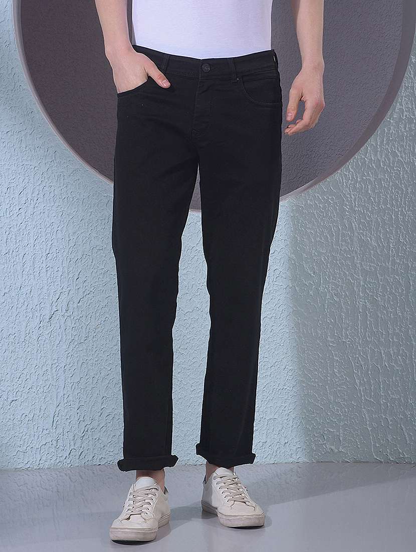 men plain mid rise full length jeans