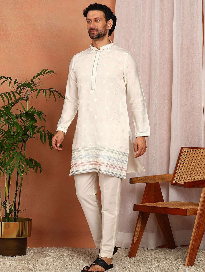 men mandarin neck kurta pyjama ethnic wear set