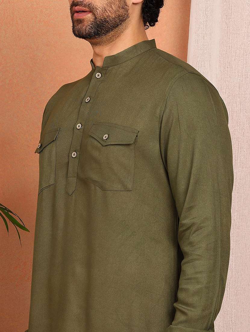 men solid long sleeve pathani ethnic wear set - 22383972 -  Standard Image - 5