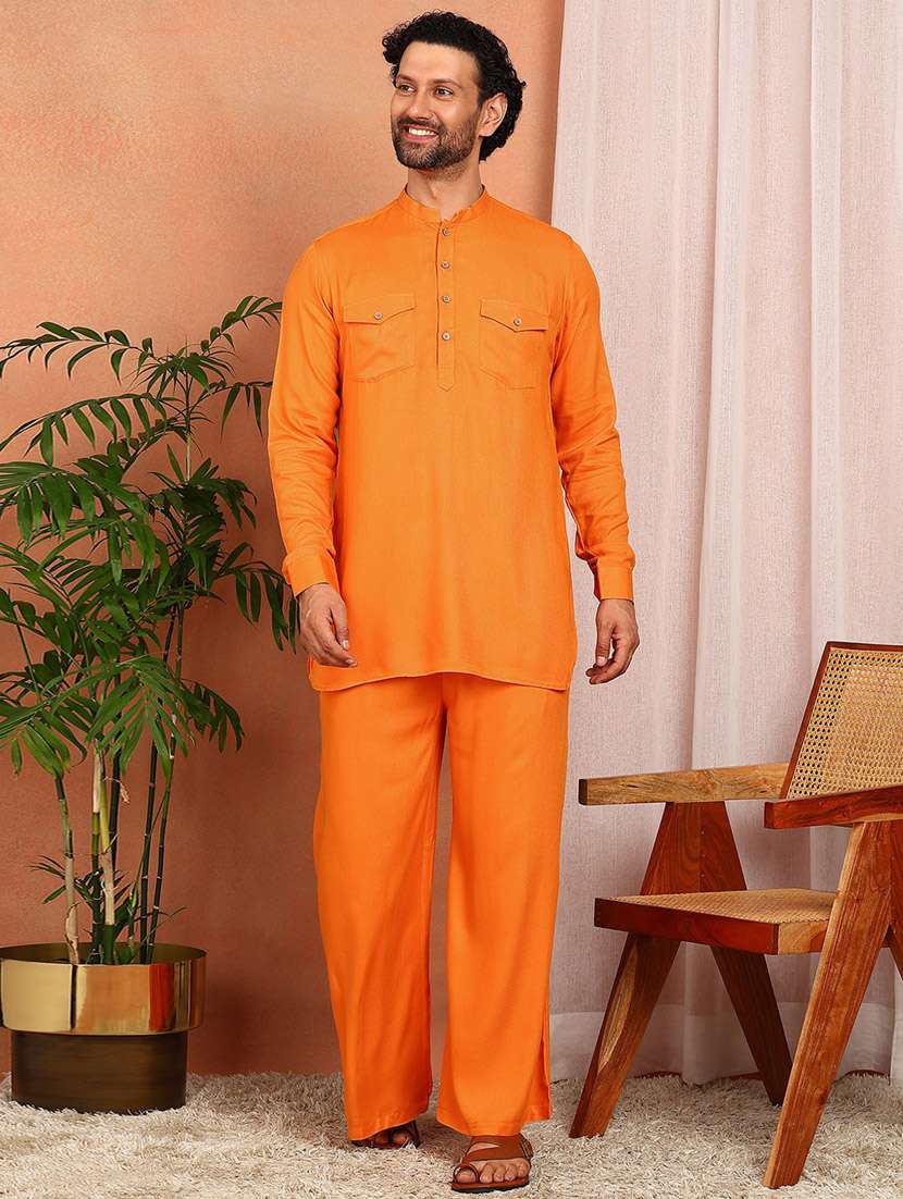 men solid long sleeve pathani ethnic wear set