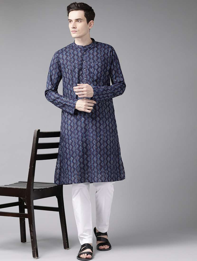 men printed long sleeve kurta pyjama set