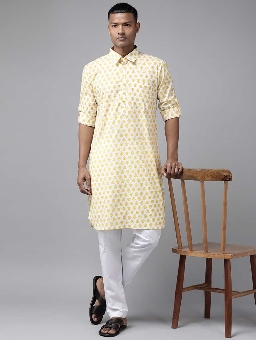 men printed long sleeve pathani set