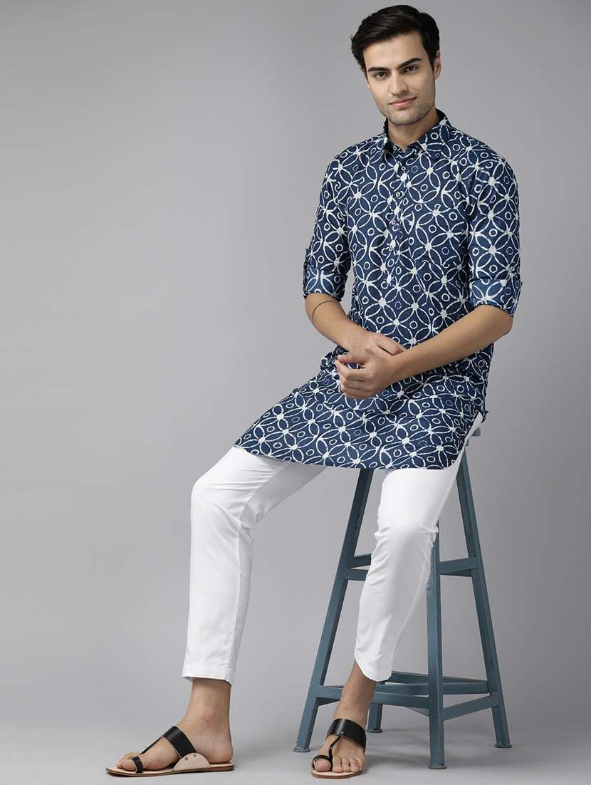men printed long sleeve pathani set