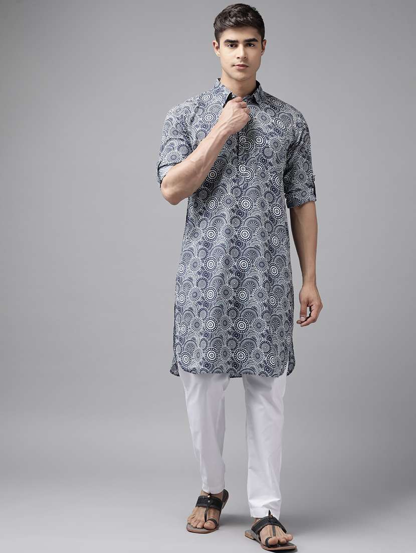 men printed long sleeve pathani set