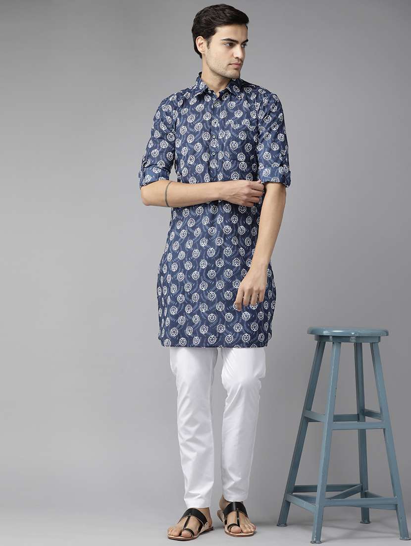 men printed long sleeve pathani set