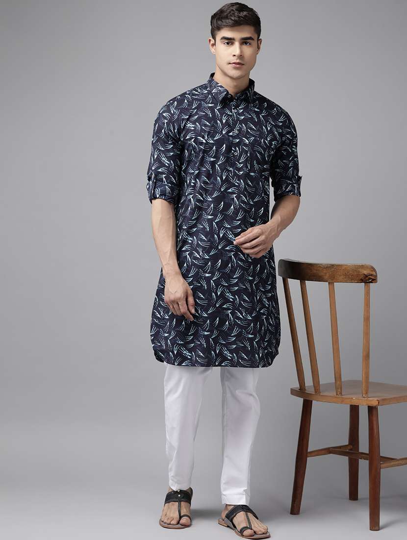 men printed long sleeve pathani set