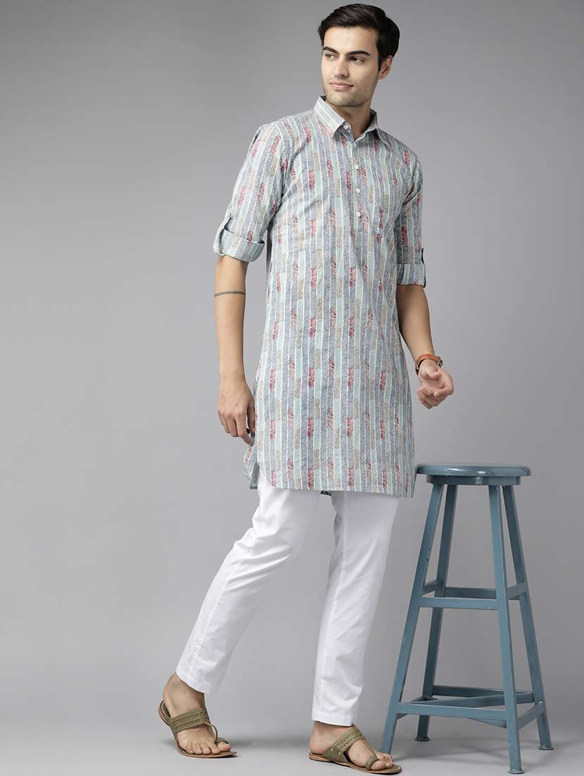 men printed long sleeve pathani set